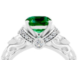 White gold Cushion Cut Emerald Solitaire Ring with Filigree Band and Four-Prong Setting_28