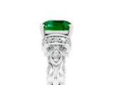 White gold Cushion Cut Emerald Solitaire Ring with Filigree Band and Four-Prong Setting_29