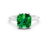 White gold Cushion Cut Emerald Solitaire Ring with Flower Prong Setting and Classic Band_24
