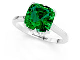 White gold Cushion Cut Emerald Solitaire Ring with Flower Prong Setting and Classic Band_25