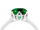 White gold Cushion Cut Emerald Solitaire Ring with Flower Prong Setting and Classic Band_28