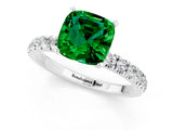 White gold Cushion Cut Emerald Solitaire Ring with Pavé Accents and Four-Prong Setting_1