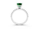 White gold Cushion Cut Emerald Solitaire Ring with Pavé Accents and Four-Prong Setting_3