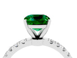 White gold Cushion Cut Emerald Solitaire Ring with Pavé Accents and Four-Prong Setting_4