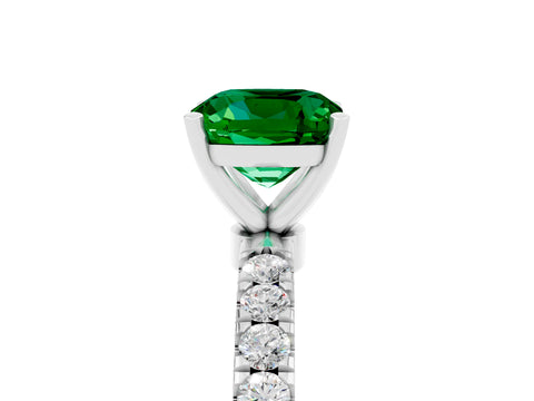 White gold Cushion Cut Emerald Solitaire Ring with Pavé Accents and Four-Prong Setting_5