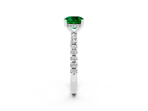 White gold Cushion Cut Emerald Solitaire Ring with Pavé Band and Four-Prong Setting_26