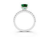 White gold Cushion Cut Emerald Solitaire Ring with Pavé Band and Four-Prong Setting_27