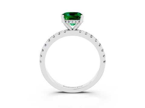 White gold Cushion Cut Emerald Solitaire Ring with Pavé Band and Four-Prong Setting_27