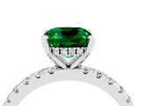 White gold Cushion Cut Emerald Solitaire Ring with Pavé Band and Four-Prong Setting_28