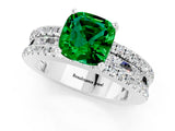 White gold Cushion Cut Emerald Solitaire Ring with Pavé and Channel Set Band_1