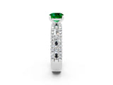 White gold Cushion Cut Emerald Solitaire Ring with Pavé and Channel Set Band_2