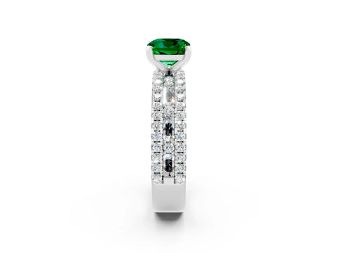 White gold Cushion Cut Emerald Solitaire Ring with Pavé and Channel Set Band_2