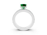 White gold Cushion Cut Emerald Solitaire Ring with Pavé and Channel Set Band_3