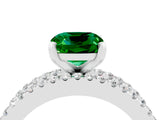 White gold Cushion Cut Emerald Solitaire Ring with Pavé and Channel Set Band_4