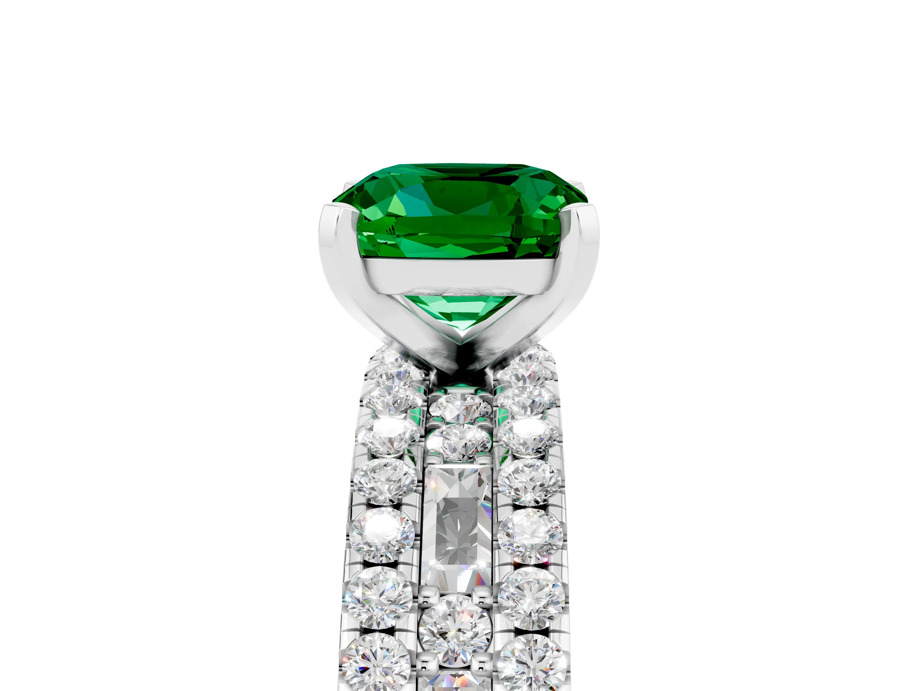 White gold Cushion Cut Emerald Solitaire Ring with Pavé and Channel Set Band_5