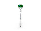 White gold Cushion Cut Emerald Solitaire Ring with Pave Band and Four Prong Setting_14