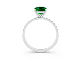 White gold Cushion Cut Emerald Solitaire Ring with Pave Band and Four Prong Setting_15