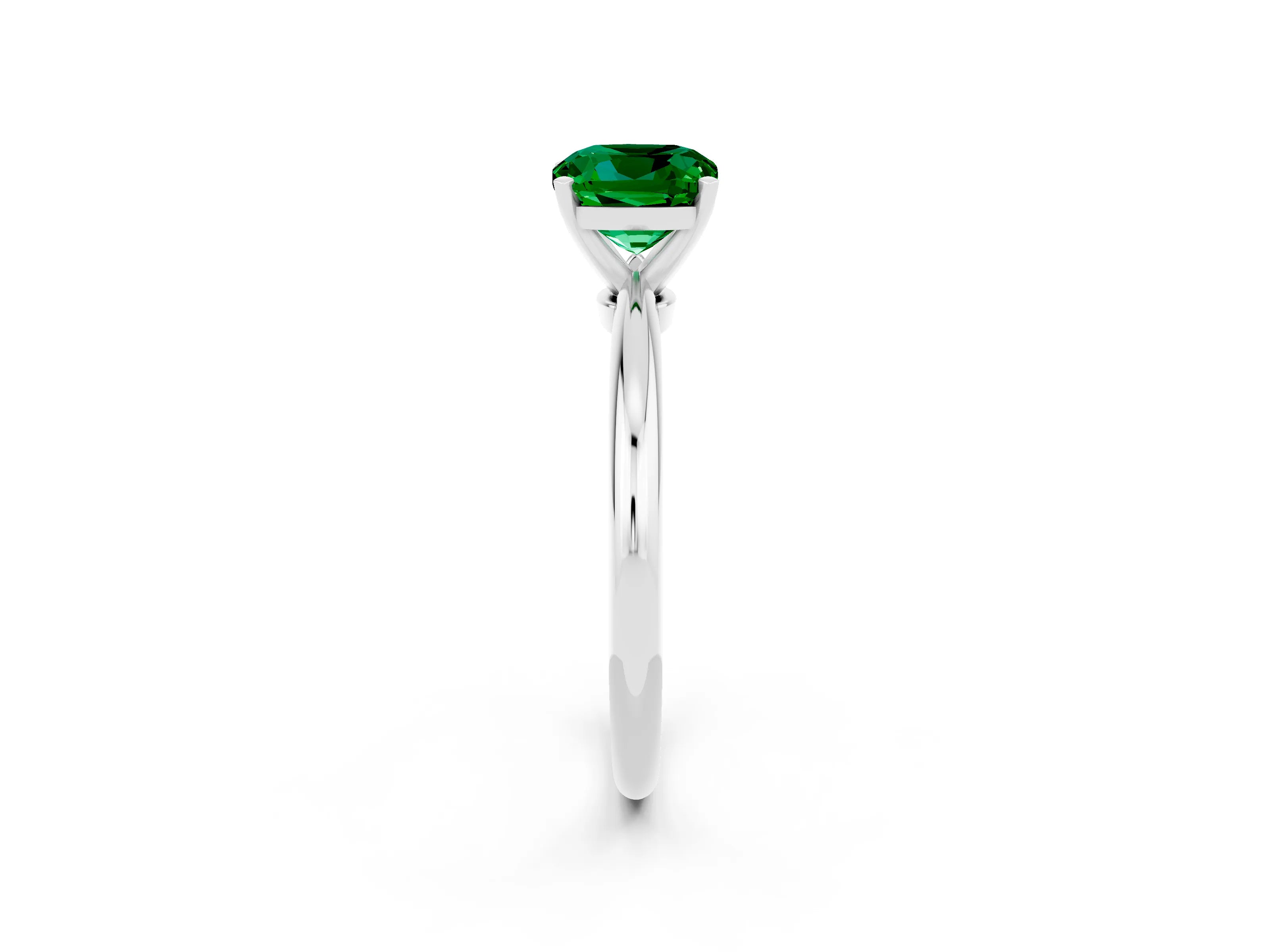 White gold Cushion Cut Emerald Solitaire Ring with Six-Prong Setting and Classic Band_14