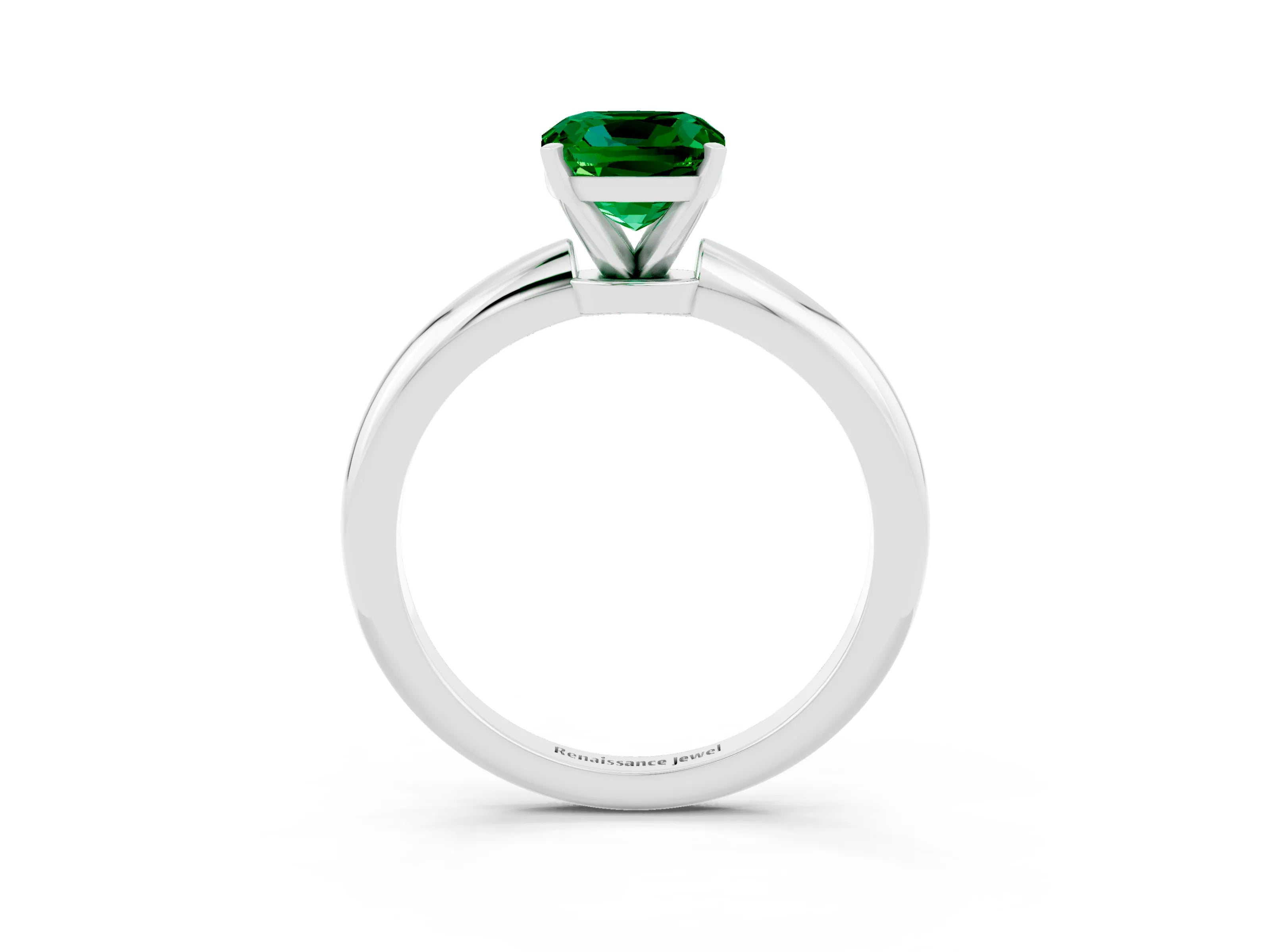 White gold Cushion Cut Emerald Solitaire Ring with Six-Prong Setting and Classic Band_15