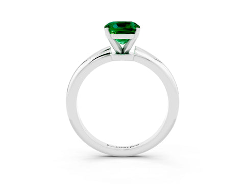 White gold Cushion Cut Emerald Solitaire Ring with Six-Prong Setting and Classic Band_15