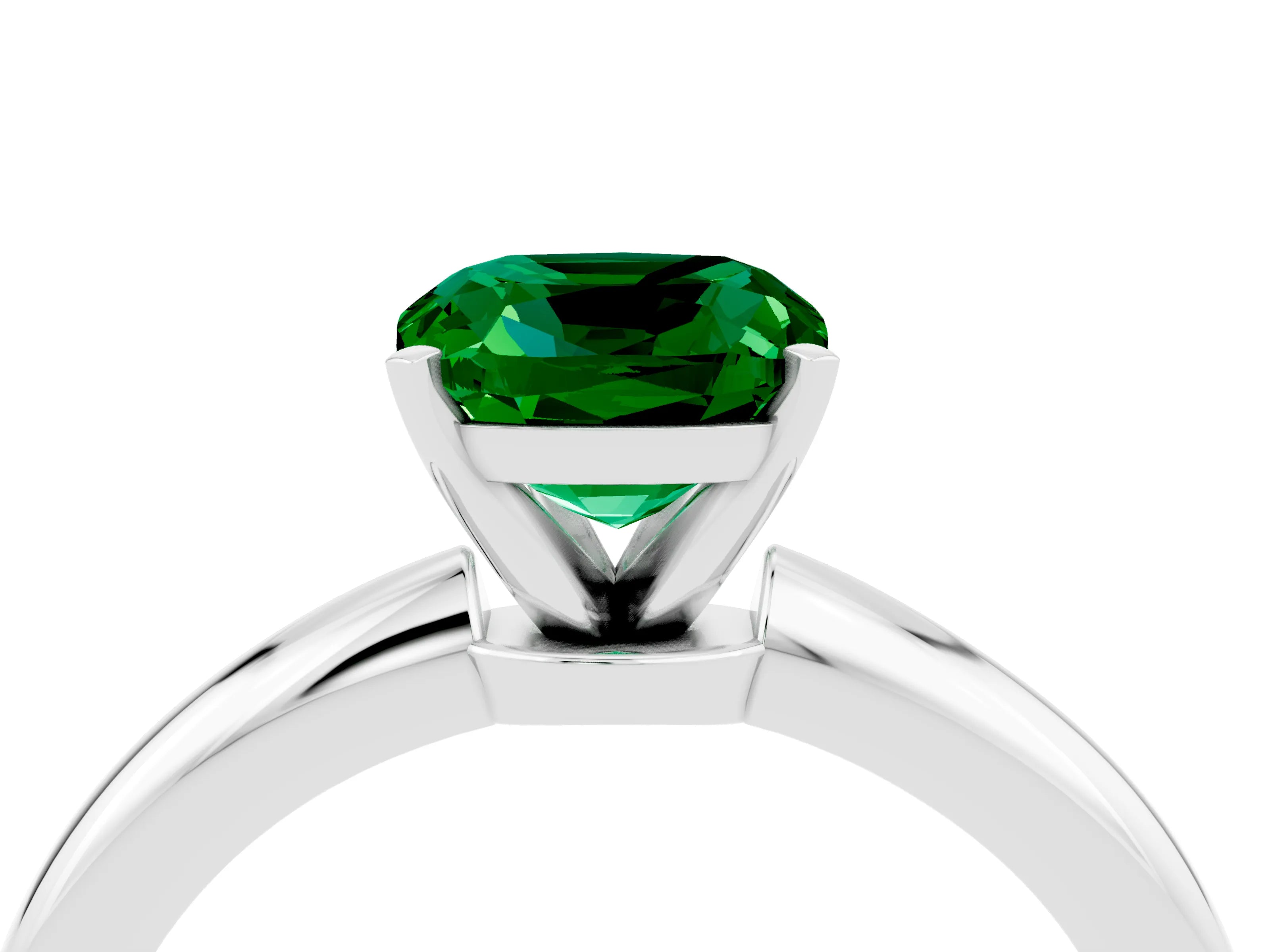 White gold Cushion Cut Emerald Solitaire Ring with Six-Prong Setting and Classic Band_28