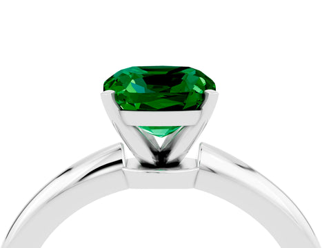 White gold Cushion Cut Emerald Solitaire Ring with Six-Prong Setting and Classic Band_28