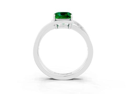 White gold Cushion Cut Emerald Solitaire Ring with Split Shank and Prong Setting_3