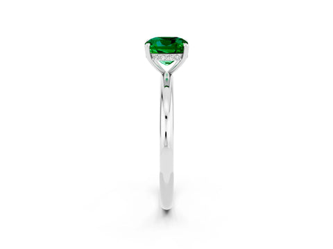 White gold Cushion Cut Emerald Solitaire Ring with Thin Band and Four-Prong Setting_2