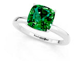 White gold Cushion Cut Emerald Solitaire Ring with Thin Band and Prong Setting_13