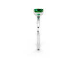 White gold Cushion Cut Emerald Solitaire Ring with Thin Band and Prong Setting_14