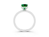 White gold Cushion Cut Emerald Solitaire Ring with Thin Band and Prong Setting_15