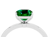 White gold Cushion Cut Emerald Solitaire Ring with Thin Band and Prong Setting_16