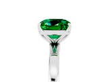 White gold Cushion Cut Emerald Solitaire Ring with Thin Band and Prong Setting_17