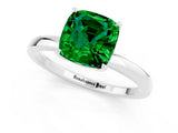 White gold Cushion Cut Emerald Solitaire Ring with Thin Band and Prong Setting_37