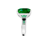 White gold Cushion Cut Emerald Solitaire Ring with Thin Band and Prong Setting_41