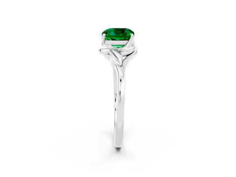 White gold Cushion Cut Emerald Solitaire Ring with Twist Band and Four-Prong Setting_38