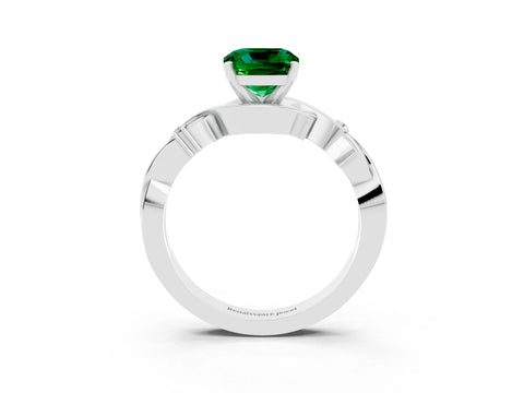White gold Cushion Cut Emerald Solitaire Ring with Twisted Band and Prong Setting_3