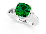 White gold Cushion Cut Emerald Solitaire Ring with Wide Band and Prong Setting_1