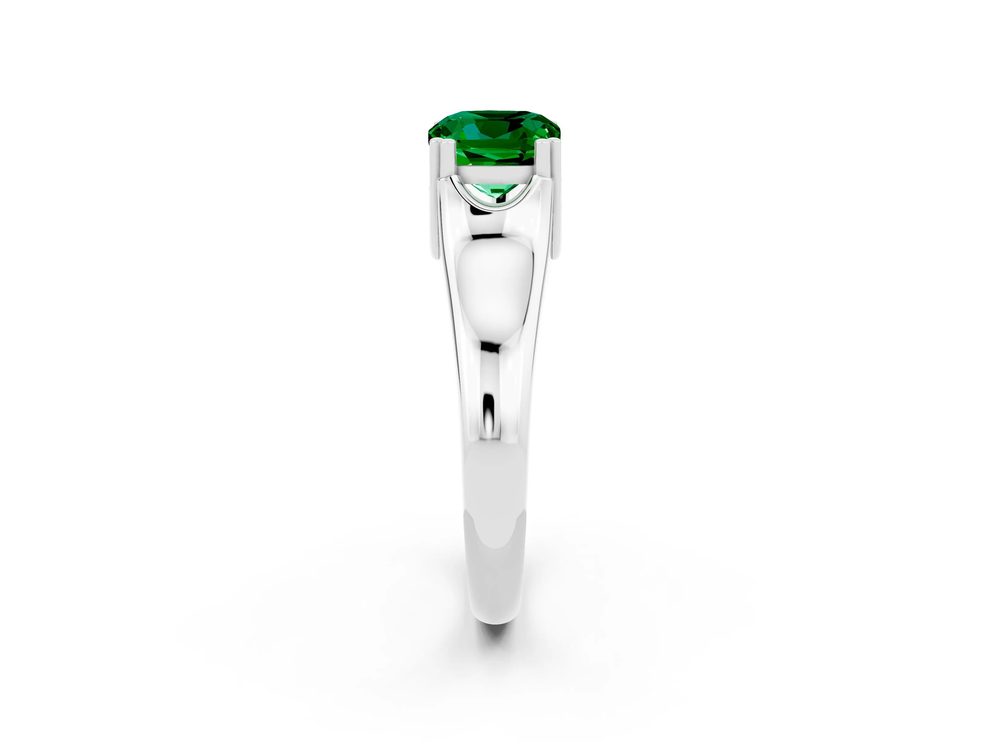 White gold Cushion Cut Emerald Solitaire Ring with Wide Band and Prong Setting_2