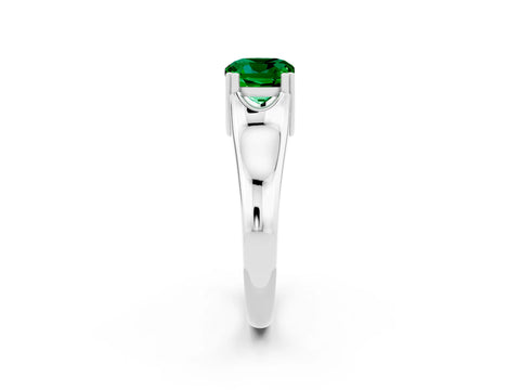 White gold Cushion Cut Emerald Solitaire Ring with Wide Band and Prong Setting_2