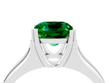White gold Cushion Cut Emerald Solitaire Ring with Wide Band and Prong Setting_4