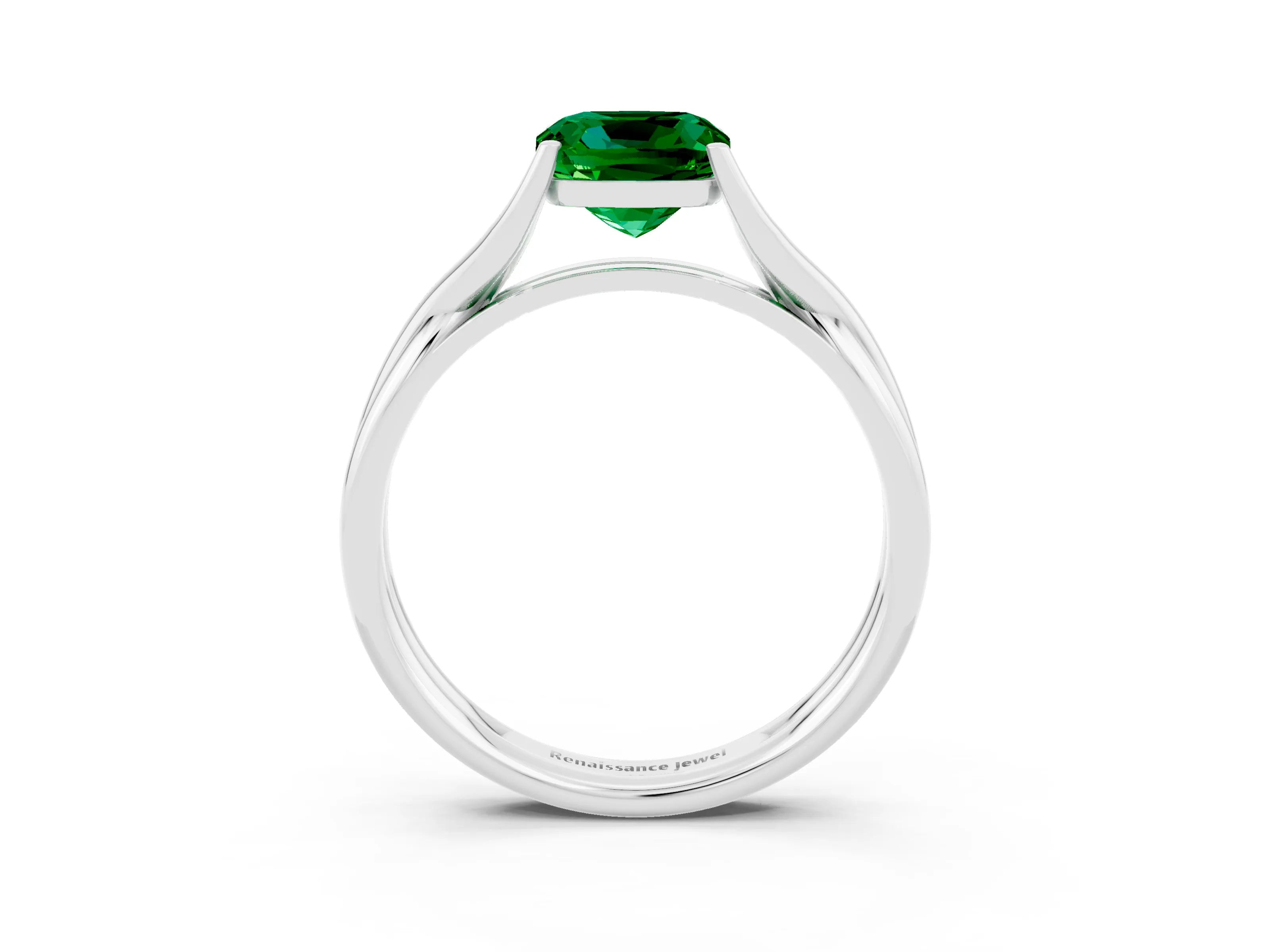 White gold Cushion Cut Emerald   Solitaire Twist Band Prong Setting Ring_15