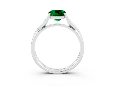 White gold Cushion Cut Emerald   Solitaire Twist Band Prong Setting Ring_15