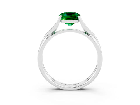 White gold Cushion Cut Emerald Solitaire Twist Band Prong Setting Ring_57