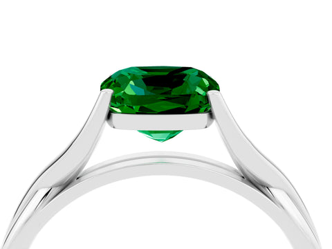 White gold Cushion Cut Emerald Solitaire Twist Band Prong Setting Ring_58