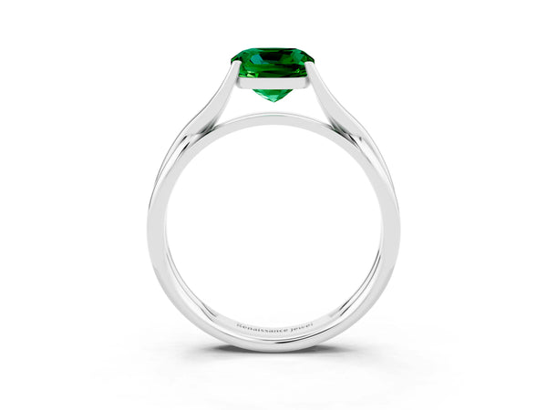 White gold Cushion Cut Emerald Solitaire Twist Band Prong Setting Ring
