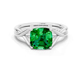 White gold Cushion Cut Emerald Solitaire Twist Band Prong Setting Ring_76