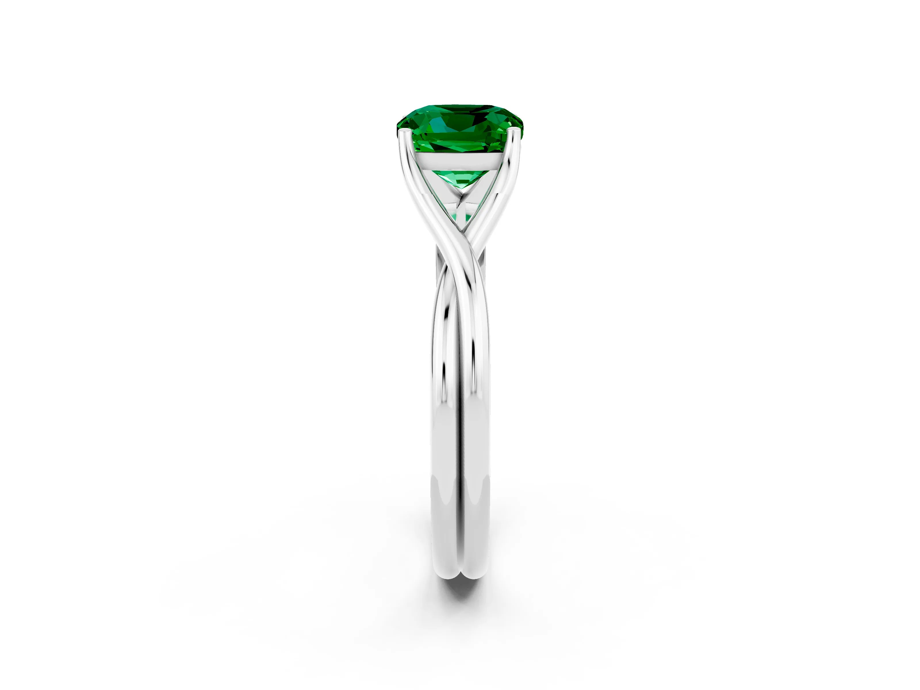 White gold Cushion Cut Emerald Solitaire Twist Band Prong Setting Ring_78