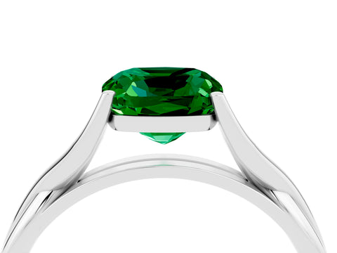 White gold Cushion Cut Emerald Solitaire Twist Band Prong Setting Ring_80