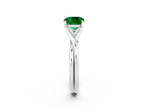White gold Cushion Cut Emerald Solitaire Twist Band Prong Setting Ring_84